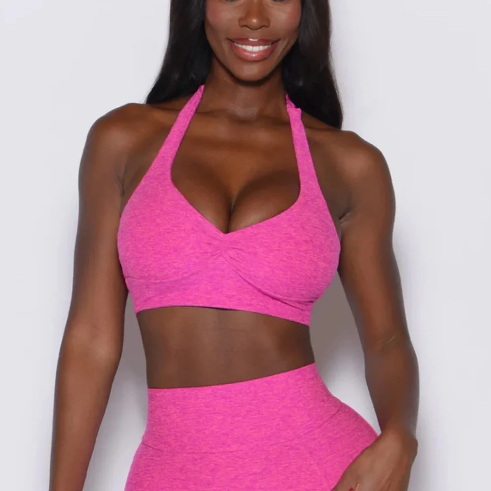 BOMBSHELL SPORTSWEAR SET- Curvemax Leggings & Backless Bra - S, Neon Pink Sorbet - Picture 3 of 11